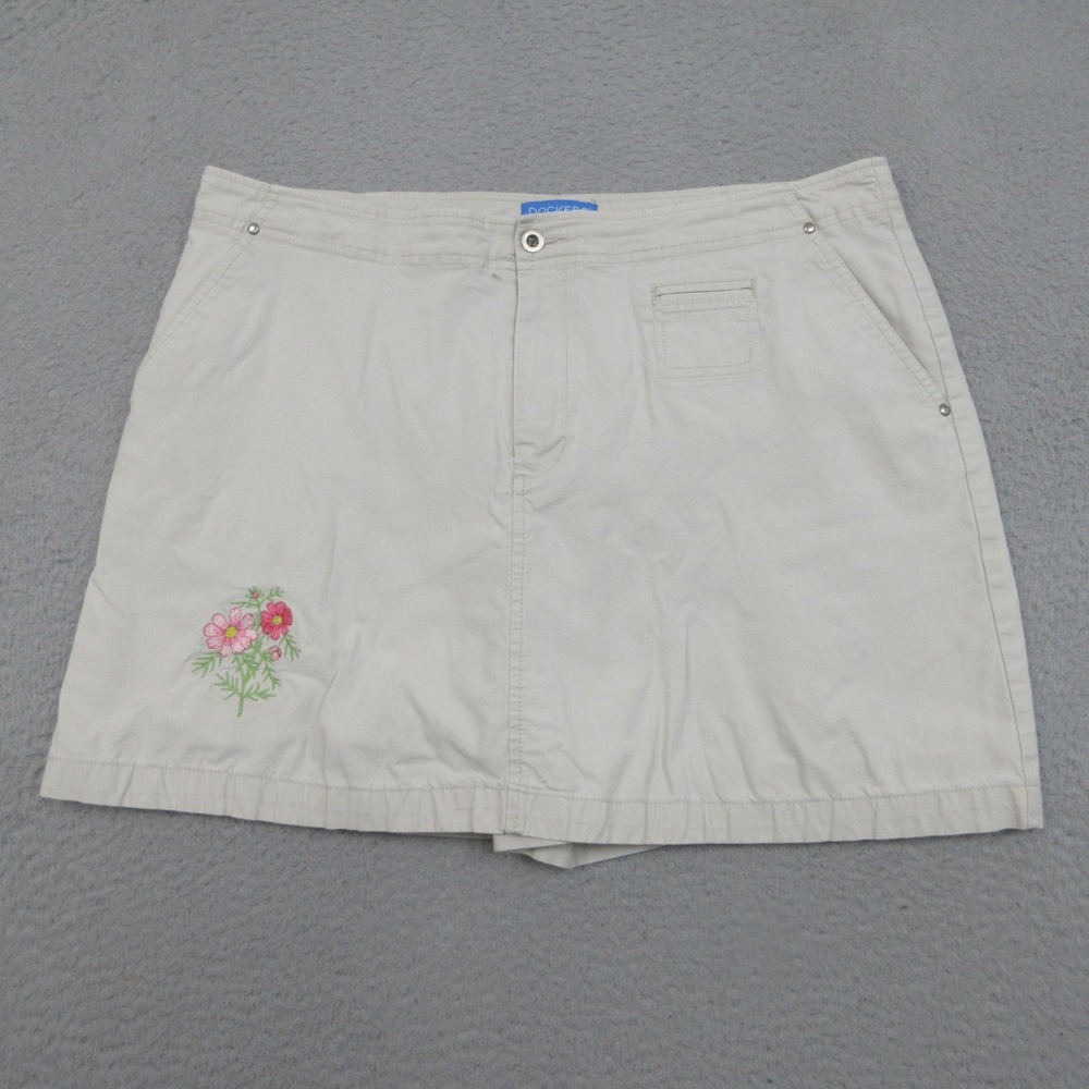Dockers Favorite Fit Skort Women 16 Beige Floral Embroidered Golf Casual Coastal